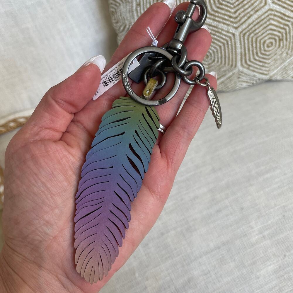 Coach Ombre Rainbow Feather Leather Bag Charm 90067 NWT Rare - Picture 3 of 4